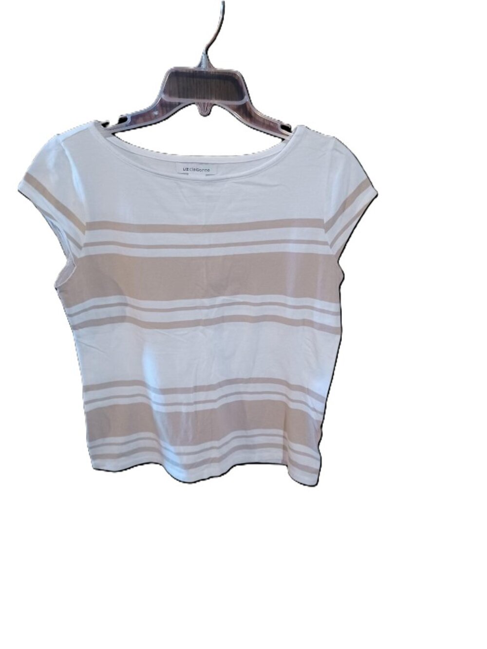Liz Claiborne Off White Top With Beige Stripes Size Medium - Picture 2 of 3